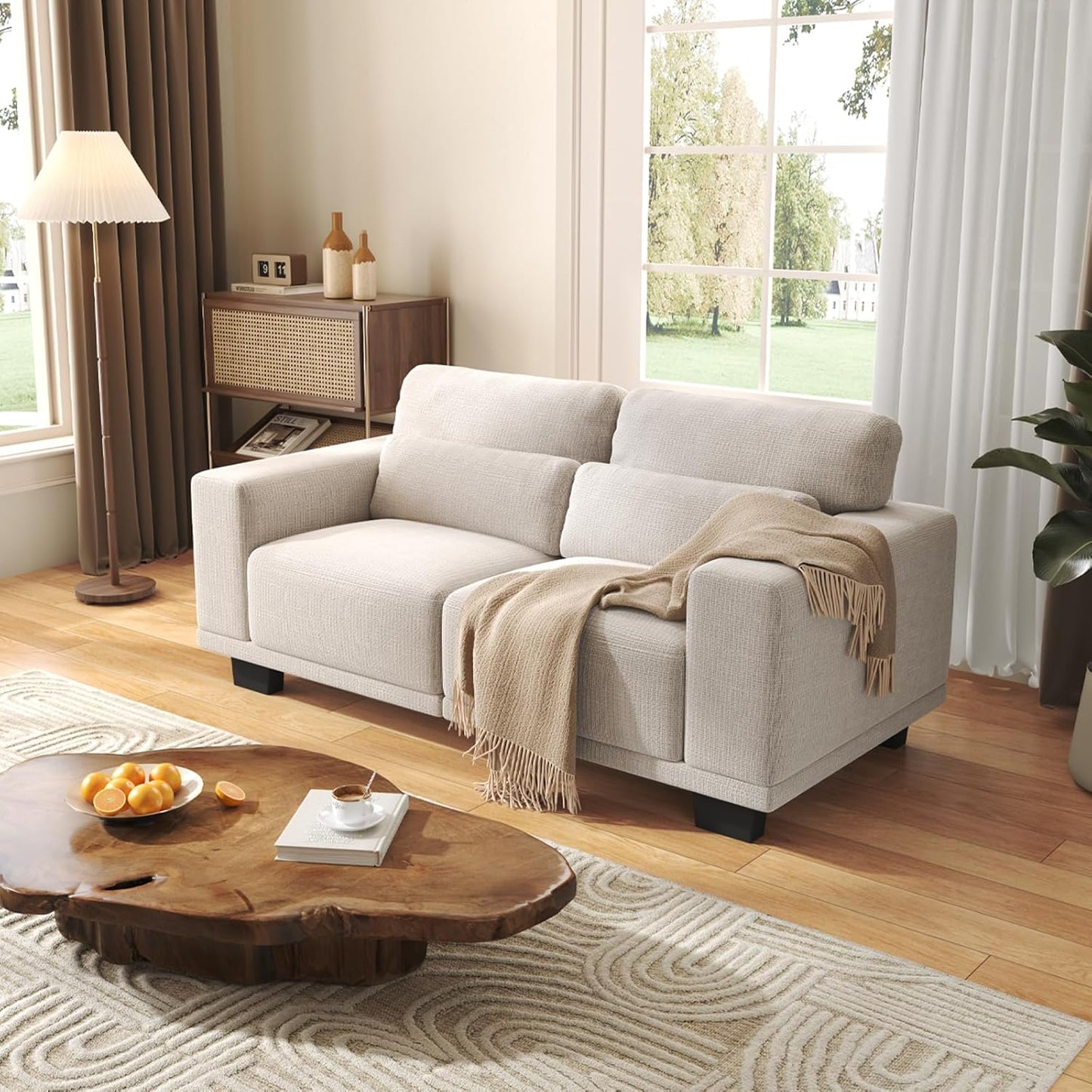 Pipishell 3 Seater Couch, Sofas for Living Room with Deep Seats and Wide Armrests, 89" Comfy 3 Seater Sofa, Supportive with Thickened Cushion, Cotton-Linen Couches, Removable & Washable Covers, Grey