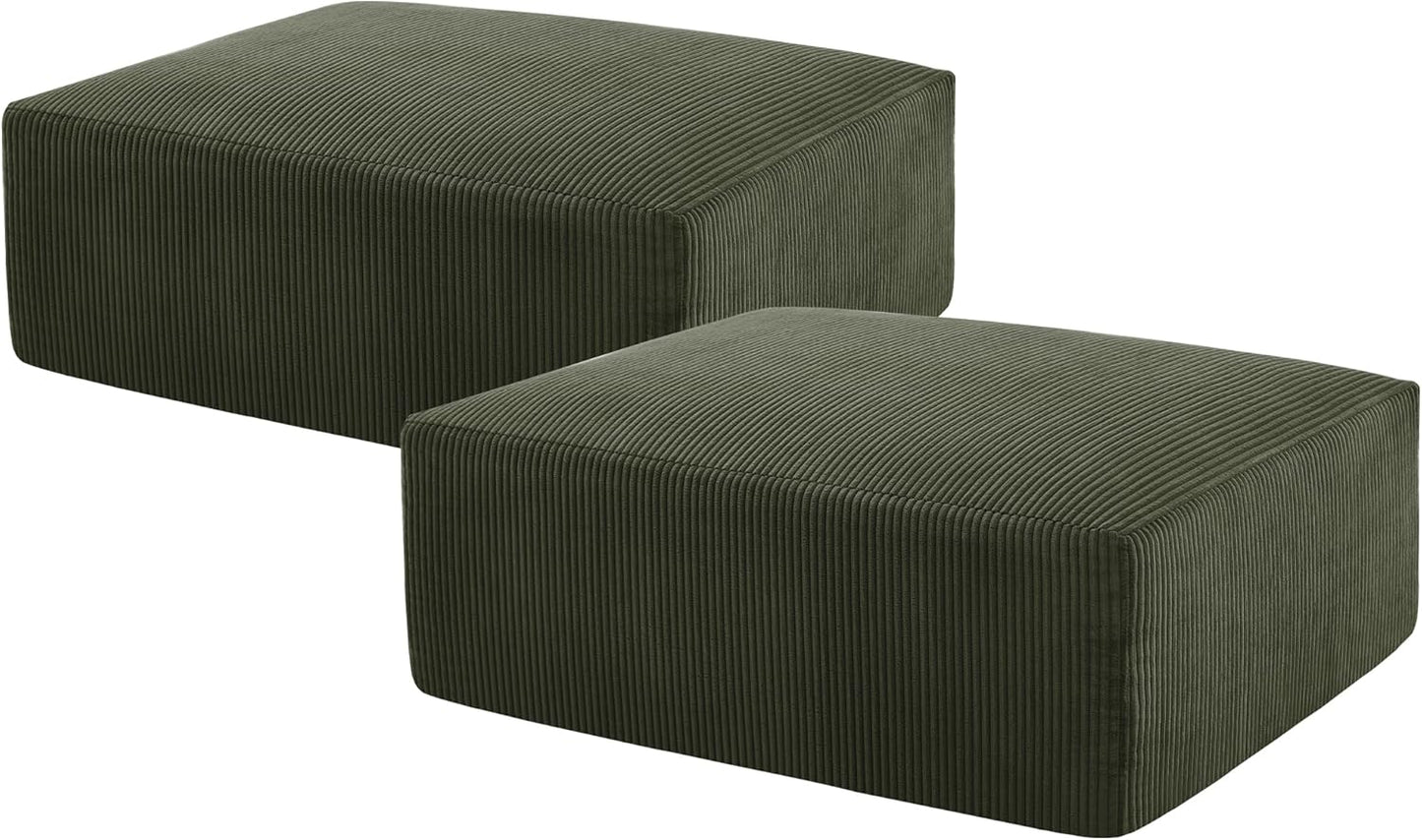 Sectional Cloud Boneless Sofa Couches for Living Room-113'' Gray 3 Seater U-Shaped Modern Lounge Couch-No Assembly Modular Corduroy Convertible Sponge Sleeper Sofas with Chaise for Home House