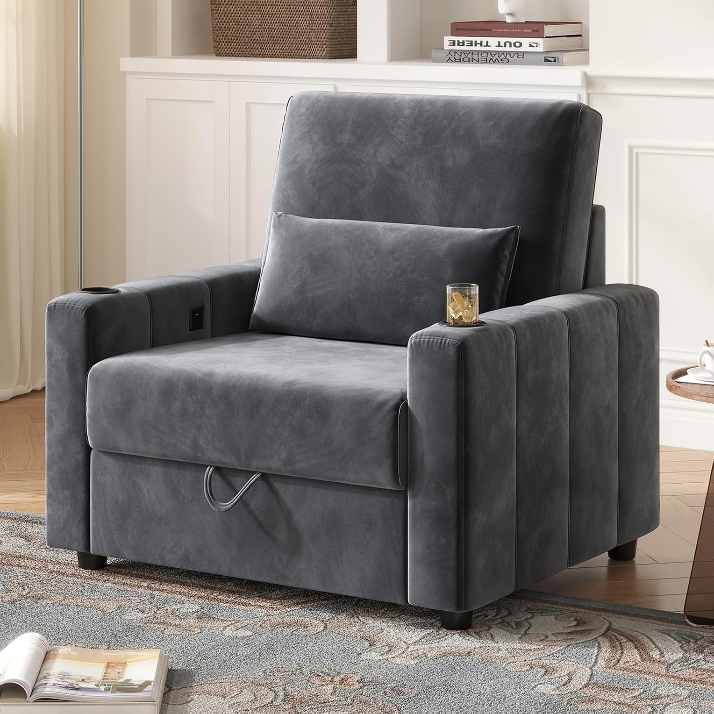 75 Inch Loveseat Sofa, Velvet Fabric Couch with Storage, Cup Holder, Charging Ports, Heightened Backrests, Removable Cover Modern Comfy Couches Easy Assembly for Small Spaces Apartment