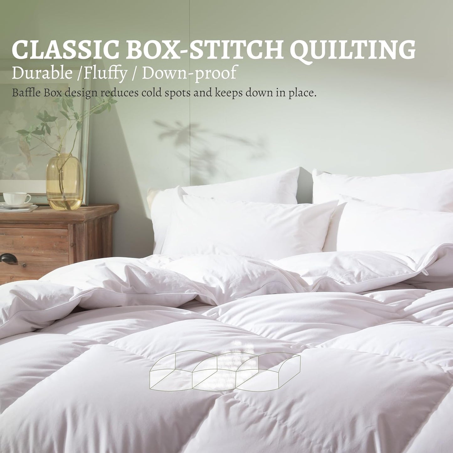 Feather Down Comforter Cal King Size,Hotel Style Bedding Comforter,750+ Fill Power,1200TC,100% Organic Cotton Fabric,All Season White Duvet Insert with 8 Corner Tabs