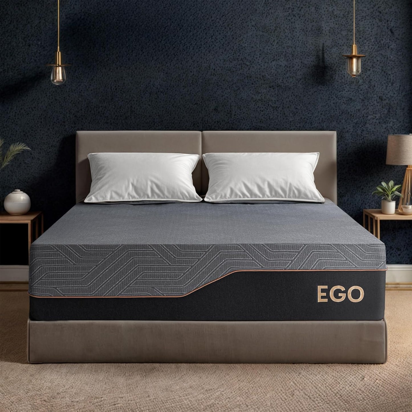 EGOHOME 12 Inch Queen Mattress, Copper Gel Cooling Memory Foam for Back Pain Relief, Therapeutic Bed in a Box, Foam Made in USA, CertiPUR-US Certified, 60x80x12 Black