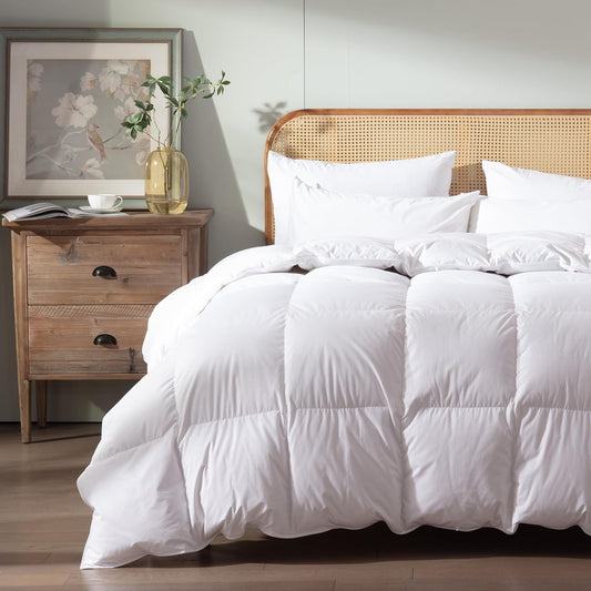 Feather Down Comforter Cal King Size,Hotel Style Bedding Comforter,750+ Fill Power,1200TC,100% Organic Cotton Fabric,All Season White Duvet Insert with 8 Corner Tabs