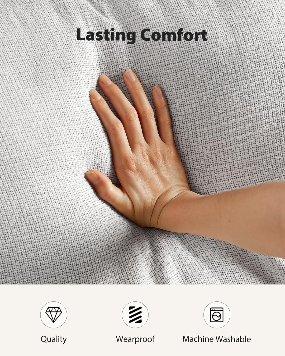 Pipishell 3 Seater Couch, Sofas for Living Room with Deep Seats and Wide Armrests, 89" Comfy 3 Seater Sofa, Supportive with Thickened Cushion, Cotton-Linen Couches, Removable & Washable Covers, Grey