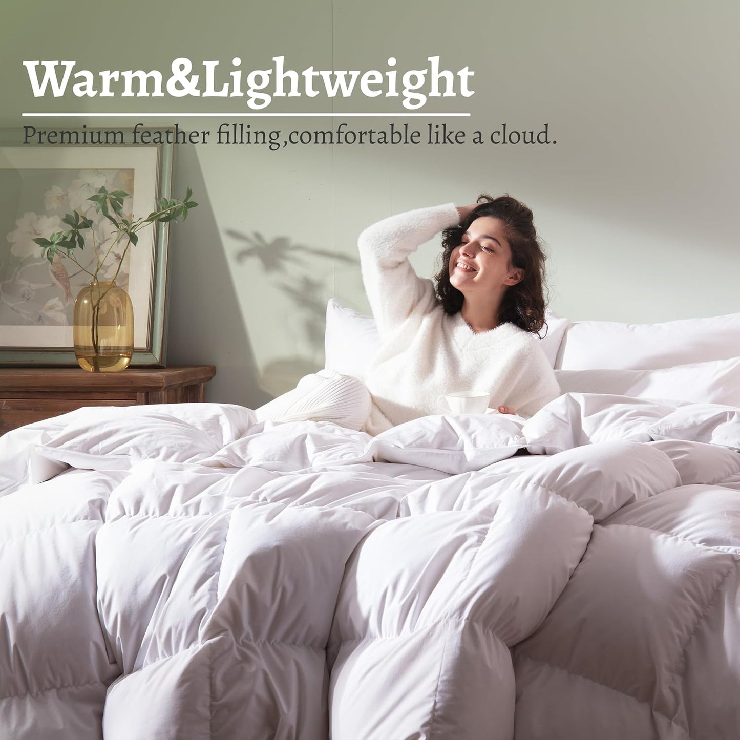Feather Down Comforter Cal King Size,Hotel Style Bedding Comforter,750+ Fill Power,1200TC,100% Organic Cotton Fabric,All Season White Duvet Insert with 8 Corner Tabs