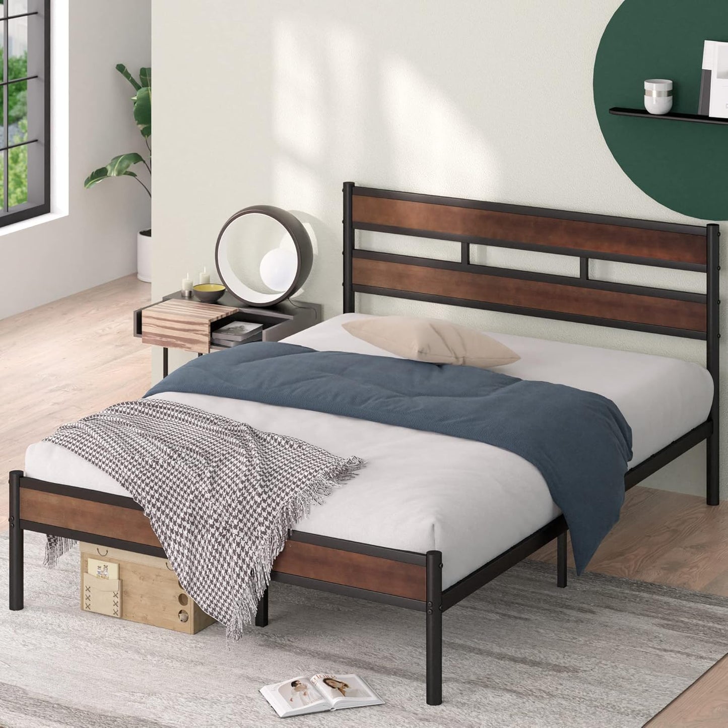 ZINUS Kai Bamboo and Metal Platform Bed Frame with Headboard, No Box Spring Needed, Easy Assembly, Queen, Brown