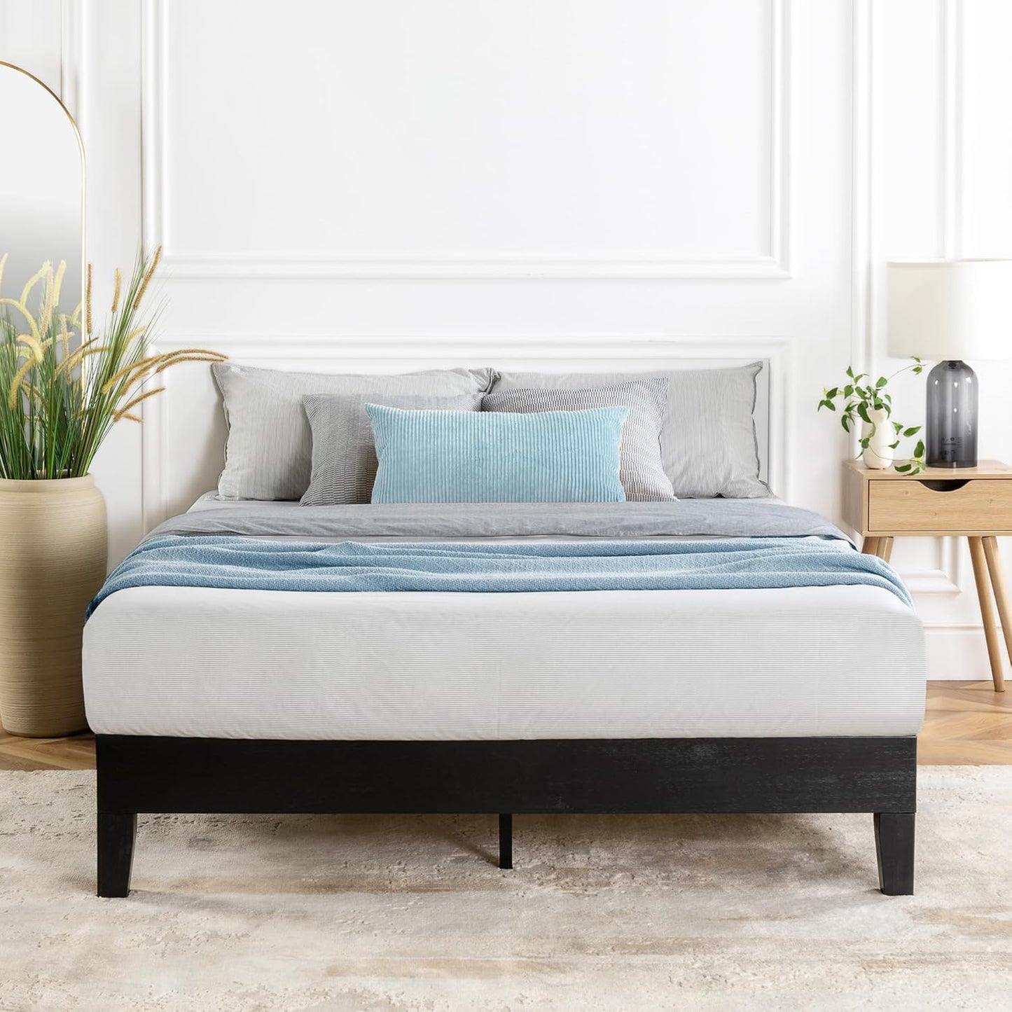 Mellow Naturalista Classic - 12 Inch Solid Wood Platform Bed with Wooden Slats, No Box Spring Needed, Easy Assembly, Queen, Pine