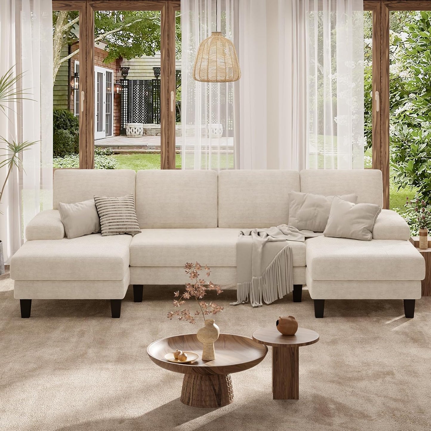 U-Shaped Sectional Sofa Couch for Living Room, Modern Modular Sofa with Double Chaise, Classic Lounge Couch Sleeper for Apartment, Darkbrown