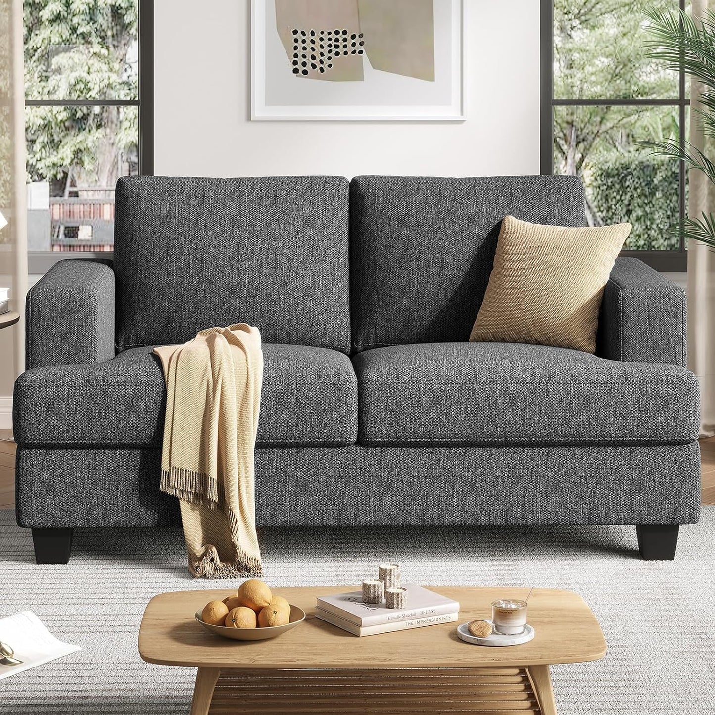 84 Inch Sofa with Extra Deep Seats Oversize, Linen Fabric 2 Seater Sofa for Living Room,Modern Couch and Loveseat, Comfy Armrests and Seats and Backrests, Easy Installation, Brown