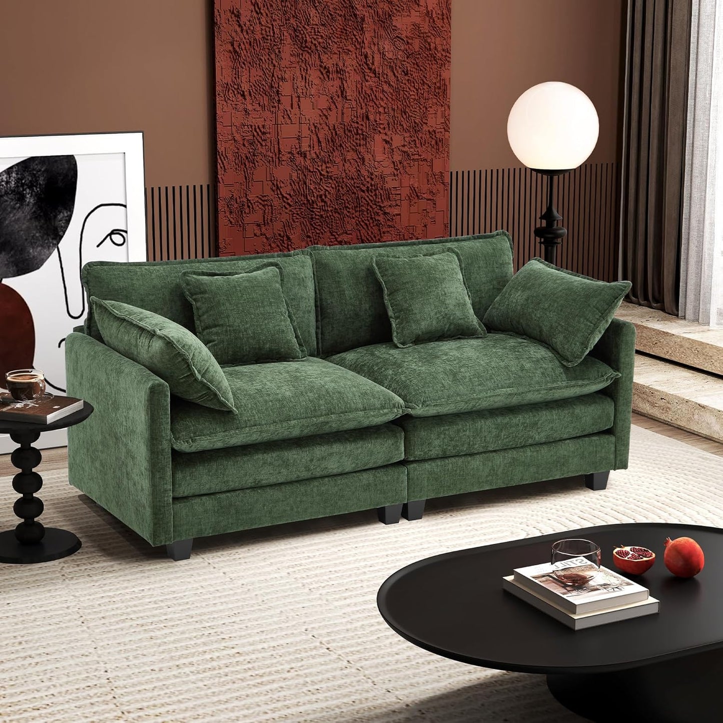 Ihanherry 111.4" L Shaped Modern Sofa Modular Sectional Cloud Couch with Ottoman, 4-Seat Chenille Deep Seat Sofa with Pillow for Living Room, Bedroom and Apartment, Grey