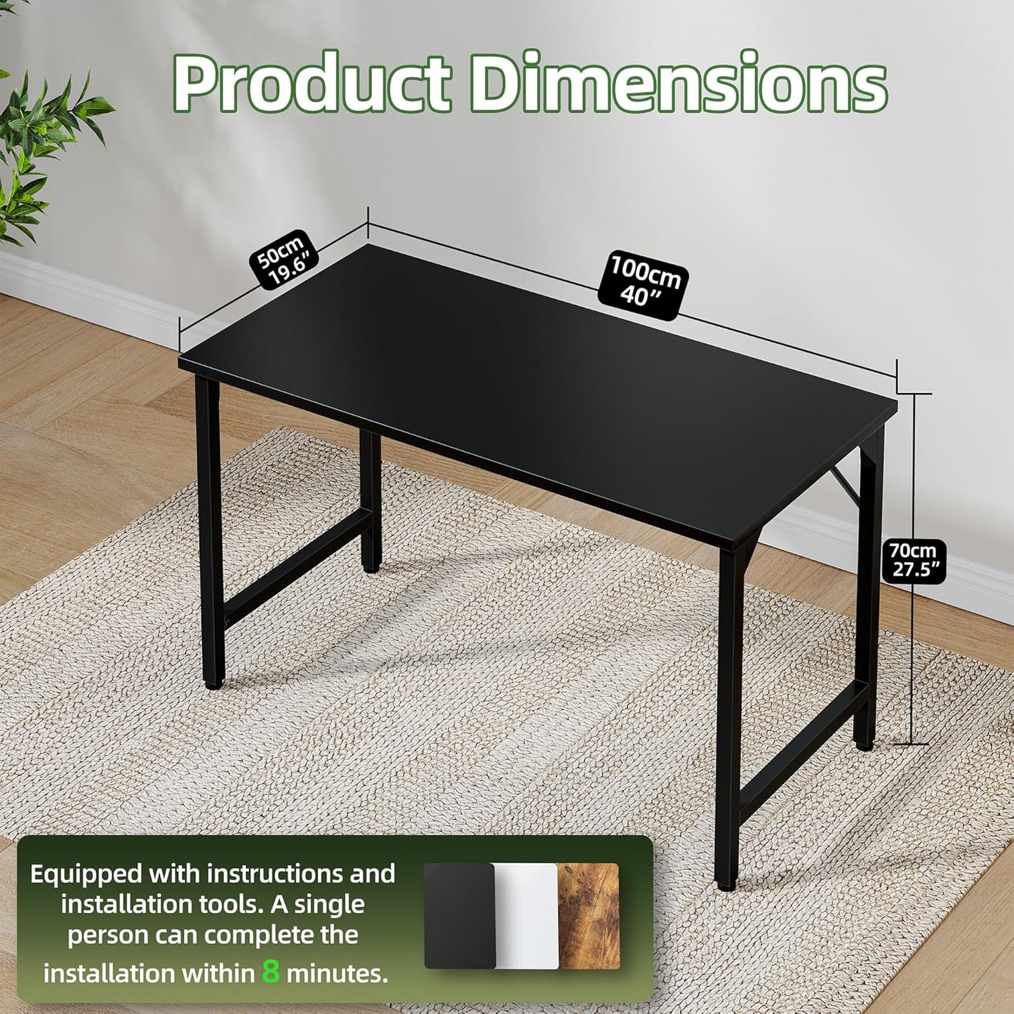 40 inch Computer Desk, Small Home Office Desk Study Writing Kid Table, Simple PC Gaming Desk, Adjustable Feet, Black