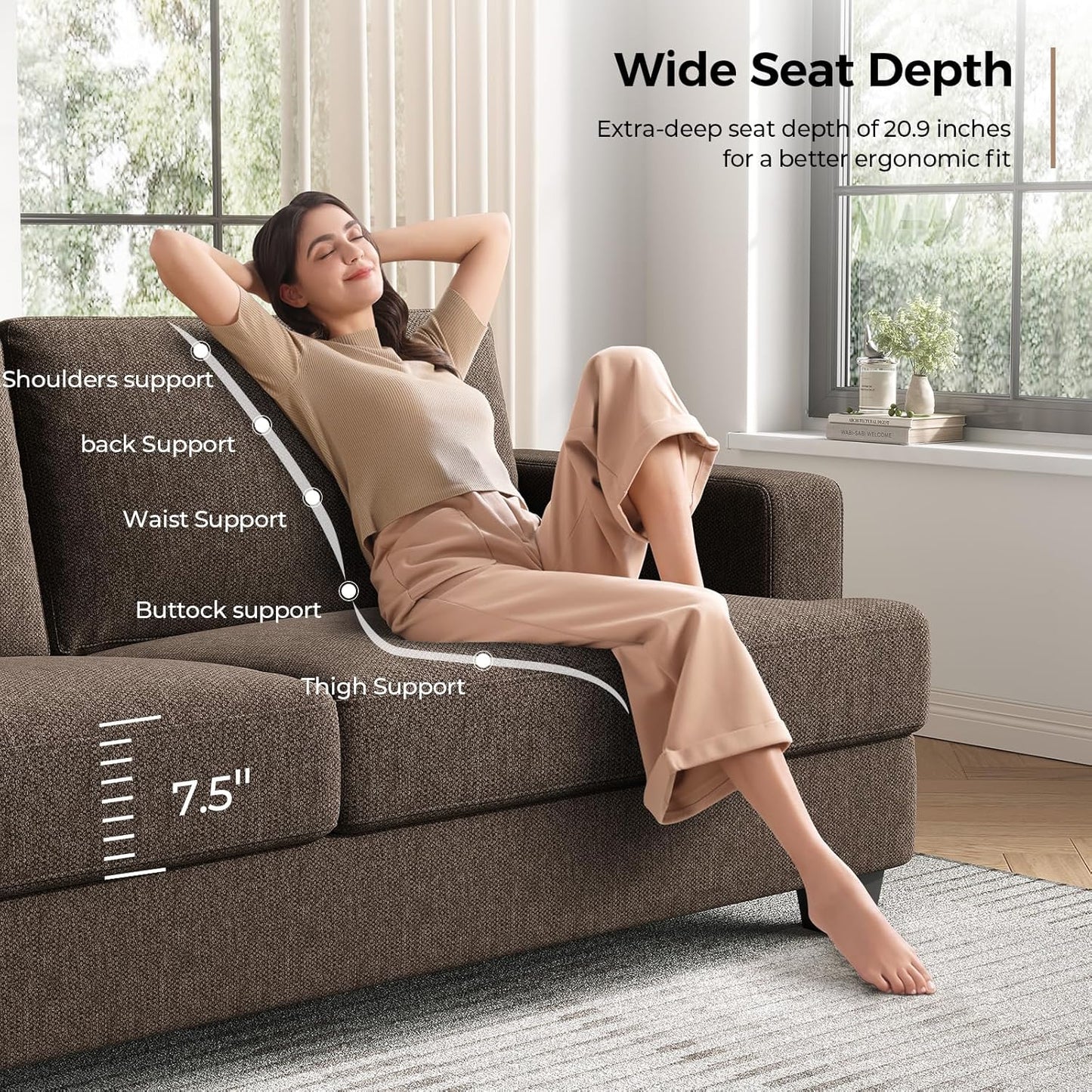 84 Inch Sofa with Extra Deep Seats Oversize, Linen Fabric 2 Seater Sofa for Living Room,Modern Couch and Loveseat, Comfy Armrests and Seats and Backrests, Easy Installation, Brown