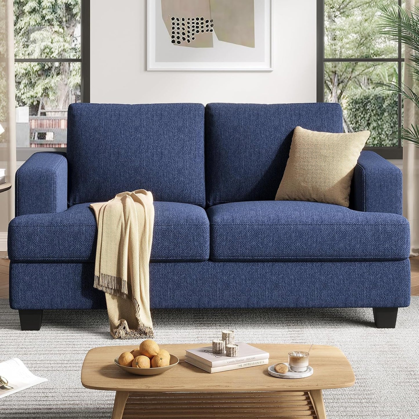 84 Inch Sofa with Extra Deep Seats Oversize, Linen Fabric 2 Seater Sofa for Living Room,Modern Couch and Loveseat, Comfy Armrests and Seats and Backrests, Easy Installation, Brown