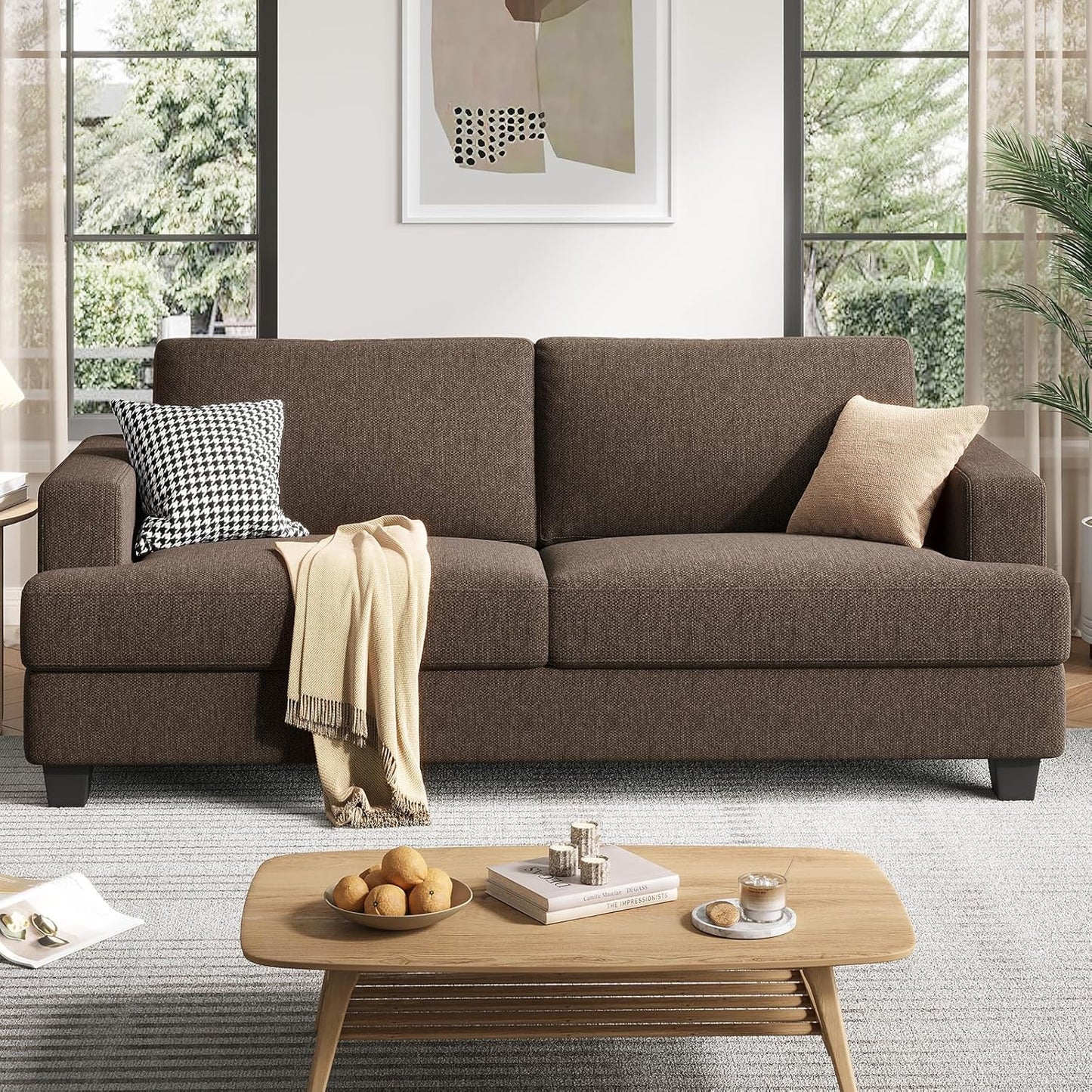 84 Inch Sofa with Extra Deep Seats Oversize, Linen Fabric 2 Seater Sofa for Living Room,Modern Couch and Loveseat, Comfy Armrests and Seats and Backrests, Easy Installation, Brown