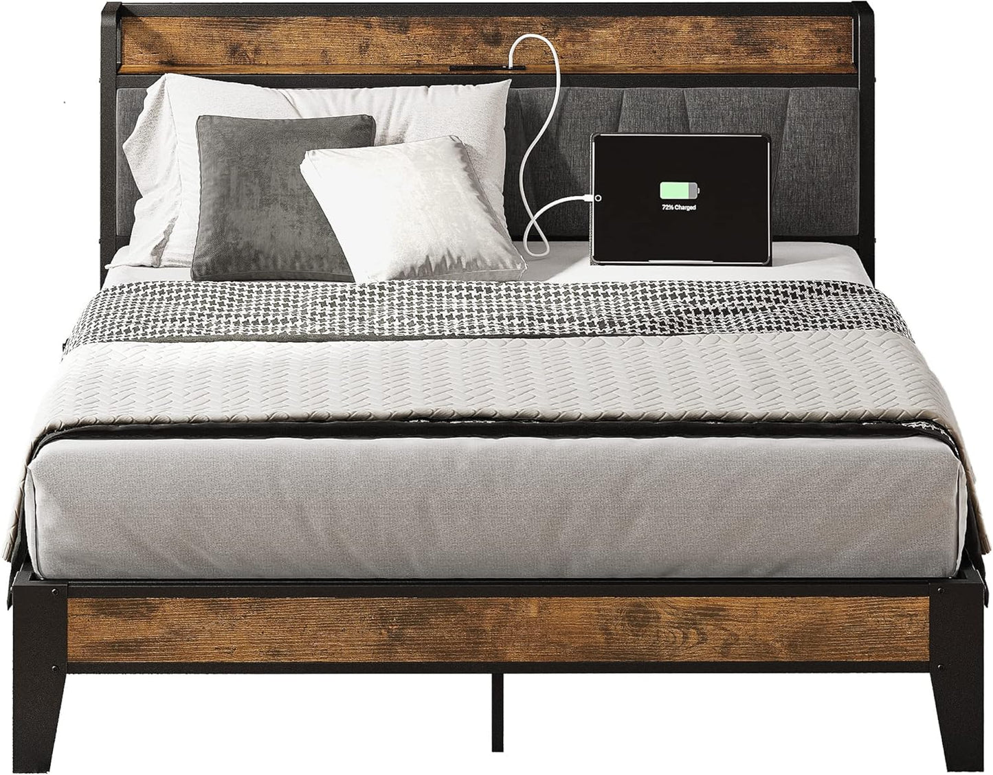 LIKIMIO California King Bed Frames, Storage Headboard with Charging Station, Solid and Stable, Noise Free, No Box Spring Needed, Easy Assembly