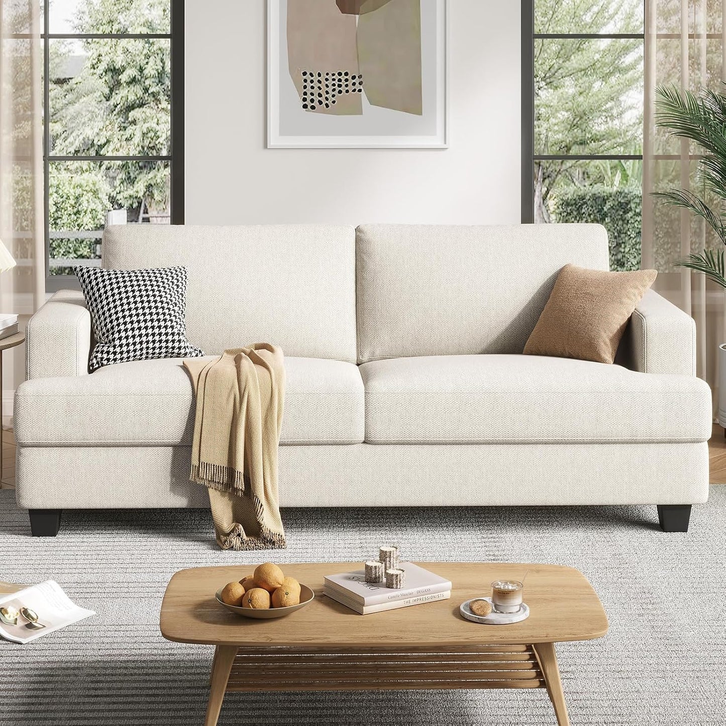 84 Inch Sofa with Extra Deep Seats Oversize, Linen Fabric 2 Seater Sofa for Living Room,Modern Couch and Loveseat, Comfy Armrests and Seats and Backrests, Easy Installation, Brown