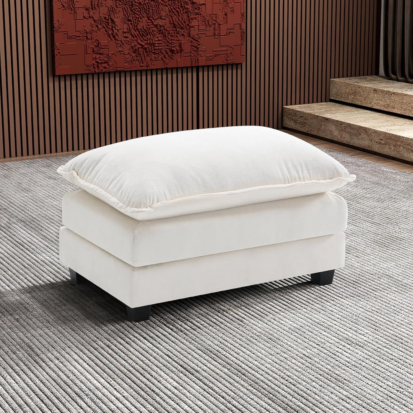 Ihanherry 111.4" L Shaped Modern Sofa Modular Sectional Cloud Couch with Ottoman, 4-Seat Chenille Deep Seat Sofa with Pillow for Living Room, Bedroom and Apartment, Grey