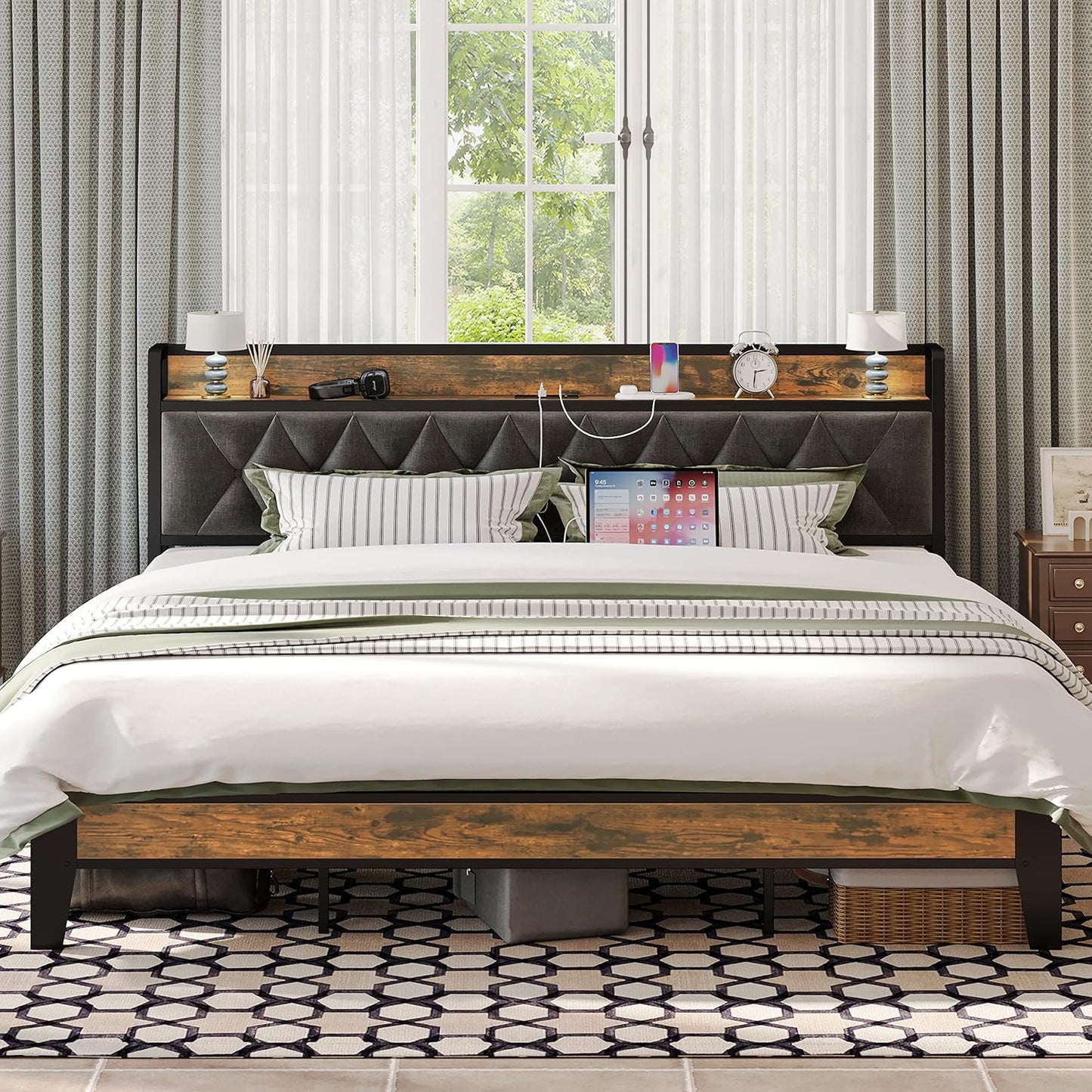ANCTOR Twin Bed Frames, Storage Headboard with Outlets, Easy to Install, Sturdy and Stable, No Noise, No Box Springs Needed - Perfect for a Good Night's Sleep