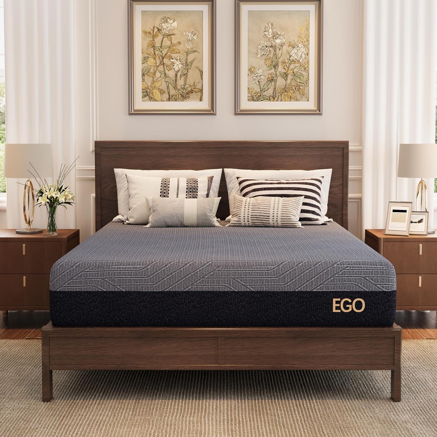 EGOHOME 12 Inch Queen Mattress, Copper Gel Cooling Memory Foam for Back Pain Relief, Therapeutic Bed in a Box, Foam Made in USA, CertiPUR-US Certified, 60x80x12 Black