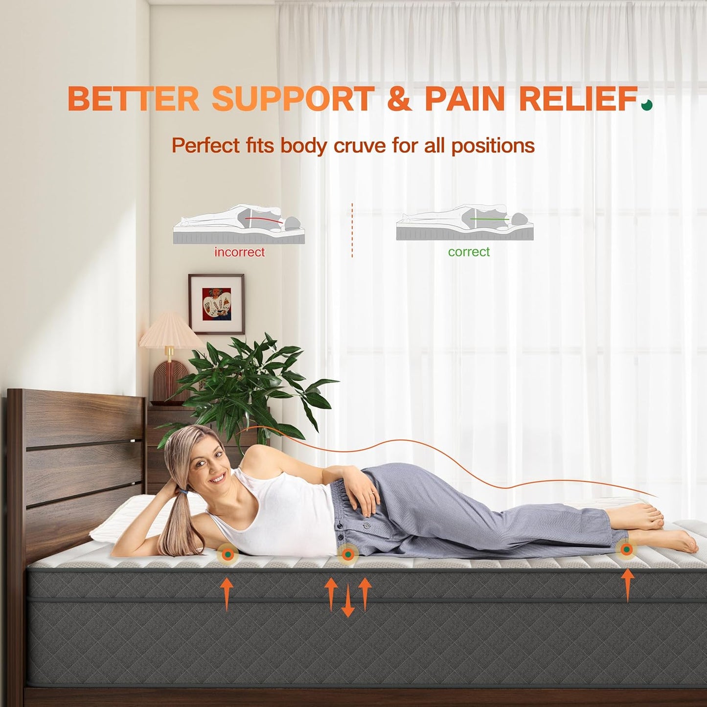 Queen Mattress, 12 Inch Mattress Queen Size, Memory Foam & Pocket Spring Hybrid, Firm Feel, Queen Bed Mattresses, CertiPUR-US Certified, Fiberglass Free