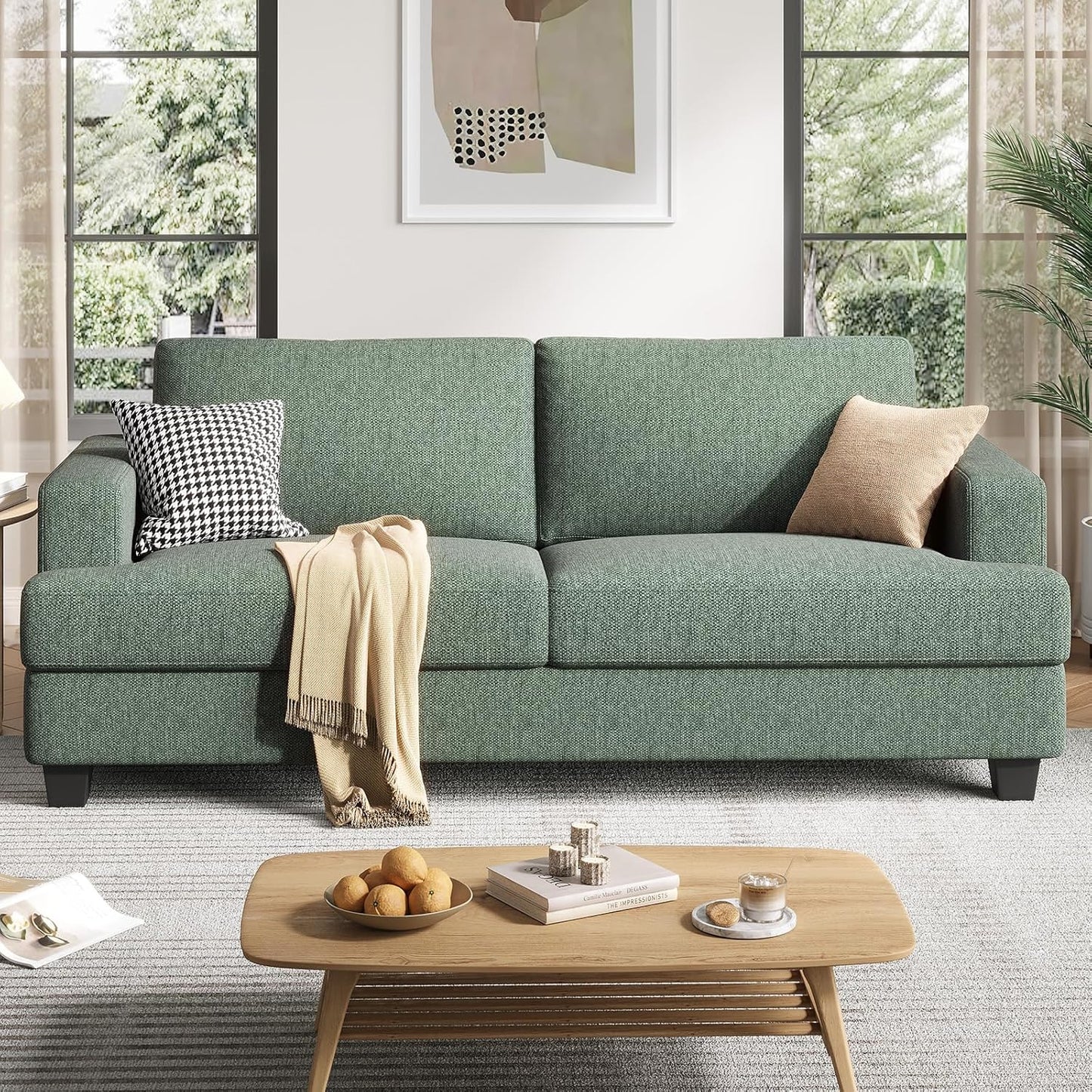 84 Inch Sofa with Extra Deep Seats Oversize, Linen Fabric 2 Seater Sofa for Living Room,Modern Couch and Loveseat, Comfy Armrests and Seats and Backrests, Easy Installation, Brown